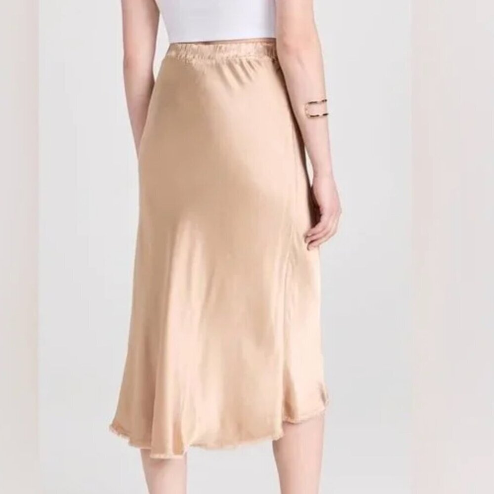 NWT National Ltd Mable Gold Satin Midi Skirt Sz M Bias Cut Elastic Waistband - Picture 16 of 16